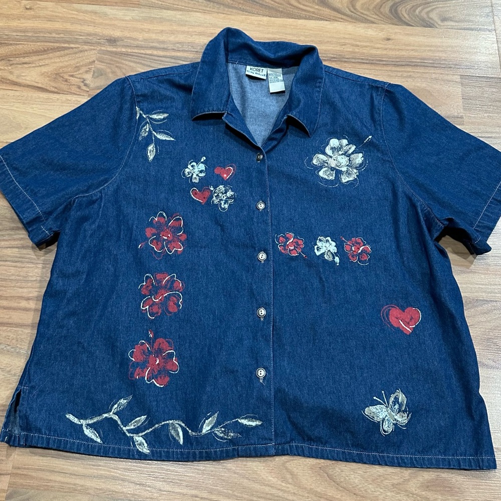 Vintage Koret City Blues Womens Size 18W Denim Floral Top